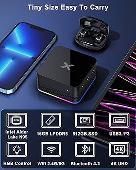 Alder Lake CPU n95 RAM16GB SSD 512GBミニpc Mini Computer, Mini PC 16GB RAM LPDDR5 512GB ROM M.2 SSD